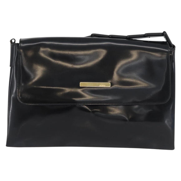 GUCCI Shoulder Bag Patent leather Black Gold Auth ep13648