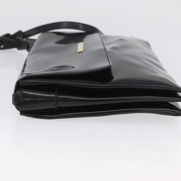 GUCCI Shoulder Bag Patent leather Black Gold Auth ep13648