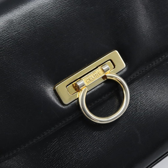 CELINE Gancini Shoulder Bag Leather Black Gold Auth ep13660