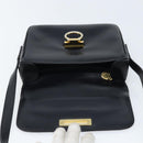 CELINE Gancini Shoulder Bag Leather Black Gold Auth ep13660-18