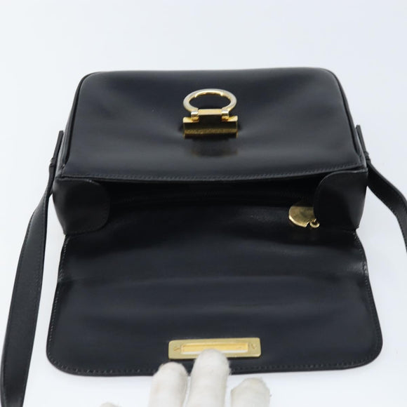 CELINE Gancini Shoulder Bag Leather Black Gold Auth ep13660