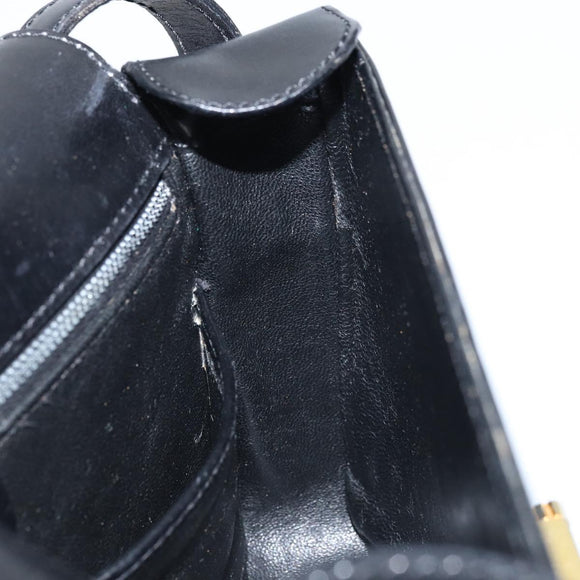 CELINE Gancini Shoulder Bag Leather Black Gold Auth ep13660