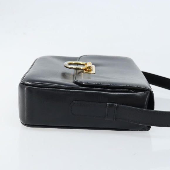 CELINE Gancini Shoulder Bag Leather Black Gold Auth ep13660