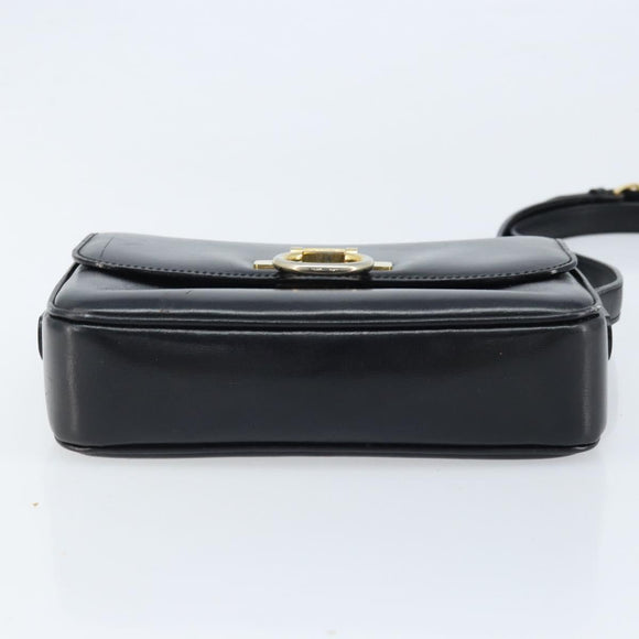 CELINE Gancini Shoulder Bag Leather Black Gold Auth ep13660