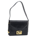 CELINE Horse Carriage Shoulder Bag Leather Black Gold Auth ep13665-1