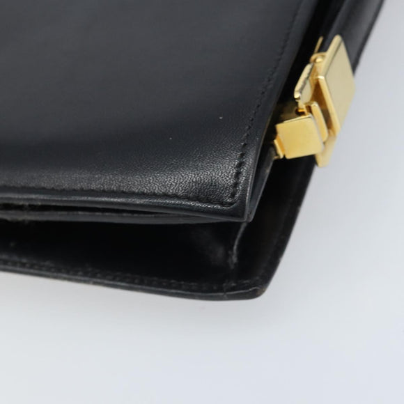 CELINE Horse Carriage Shoulder Bag Leather Black Gold Auth ep13665