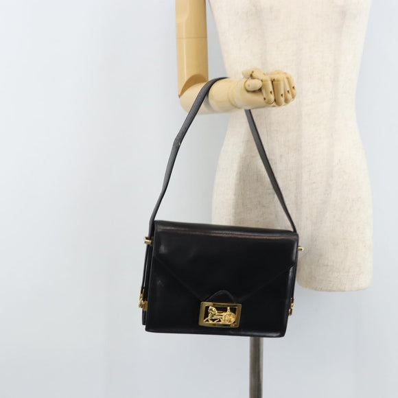 CELINE Horse Carriage Shoulder Bag Leather Black Gold Auth ep13665