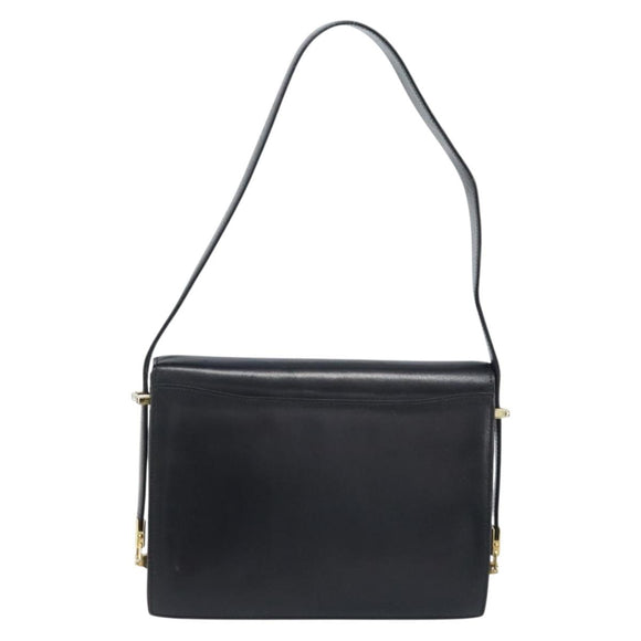 CELINE Horse Carriage Shoulder Bag Leather Black Gold Auth ep13665