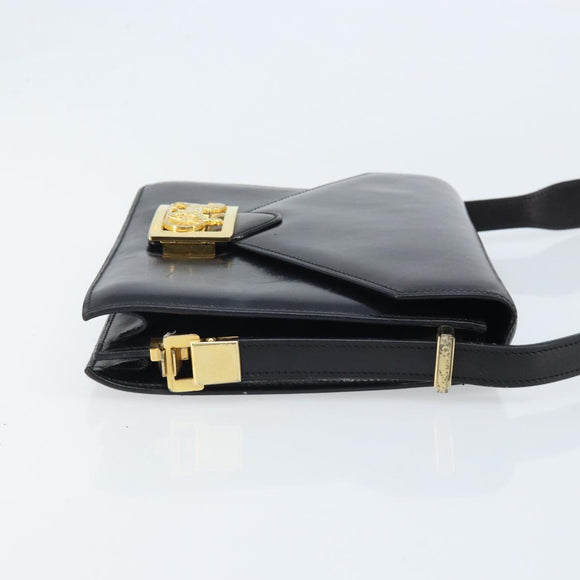 CELINE Horse Carriage Shoulder Bag Leather Black Gold Auth ep13665