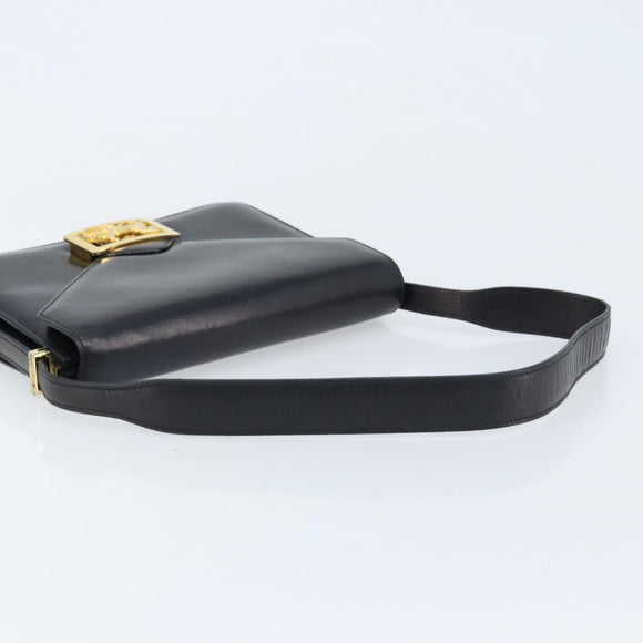 CELINE Horse Carriage Shoulder Bag Leather Black Gold Auth ep13665