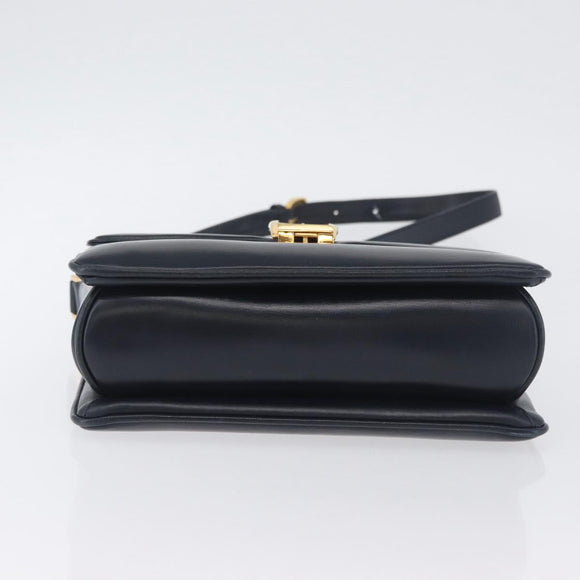 GUCCI Shoulder Bag Leather Navy Gold Auth ep13673