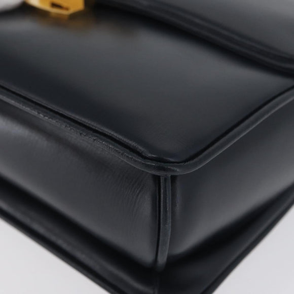 GUCCI Shoulder Bag Leather Navy Gold Auth ep13673