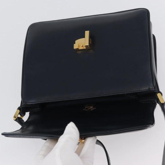 GUCCI Shoulder Bag Leather Navy Gold Auth ep13673