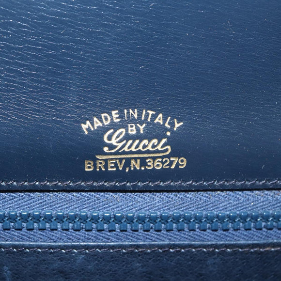 GUCCI Shoulder Bag Leather Navy Gold Auth ep13673