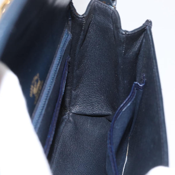GUCCI Shoulder Bag Leather Navy Gold Auth ep13673
