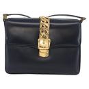 GUCCI Shoulder Bag Leather Navy Gold Auth ep13673-13