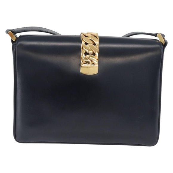 GUCCI Shoulder Bag Leather Navy Gold Auth ep13673