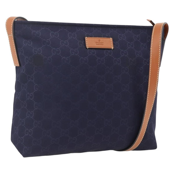 GUCCI GG Canvas Shoulder Bag Nylon Navy Silver 314529 Auth ep13678