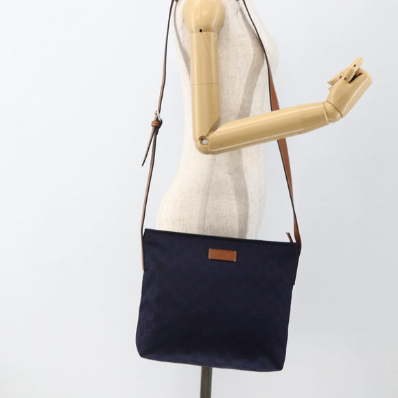 GUCCI GG Canvas Shoulder Bag Nylon Navy Silver 314529 Auth ep13678