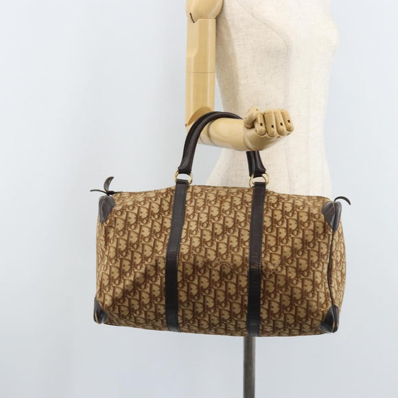 Christian Dior Trotter Canvas Boston Bag Beige Gold Auth ep13683