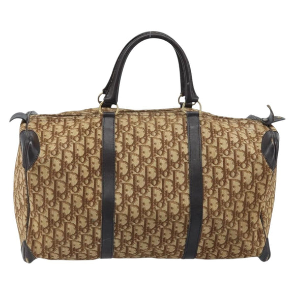 Christian Dior Trotter Canvas Boston Bag Beige Gold Auth ep13683