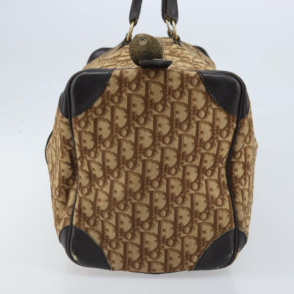 Christian Dior Trotter Canvas Boston Bag Beige Gold Auth ep13683