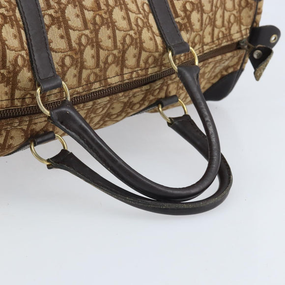 Christian Dior Trotter Canvas Boston Bag Beige Gold Auth ep13683