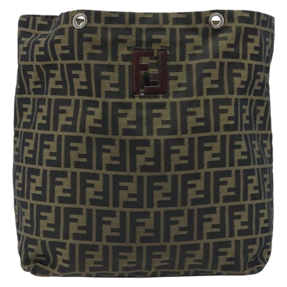 FENDI Zucca Canvas Drawstring Bag Clutch Bag Black Brown Auth ep13685