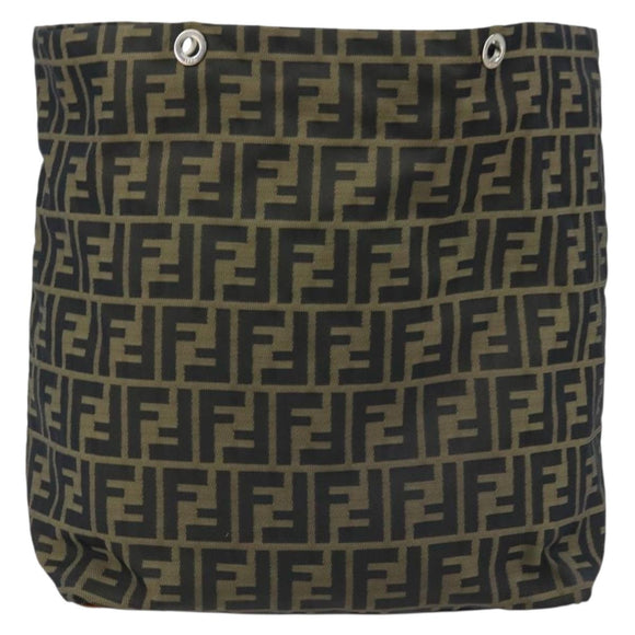 FENDI Zucca Canvas Drawstring Bag Clutch Bag Black Brown Auth ep13685