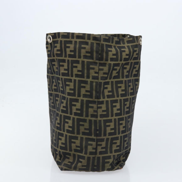 FENDI Zucca Canvas Drawstring Bag Clutch Bag Black Brown Auth ep13685