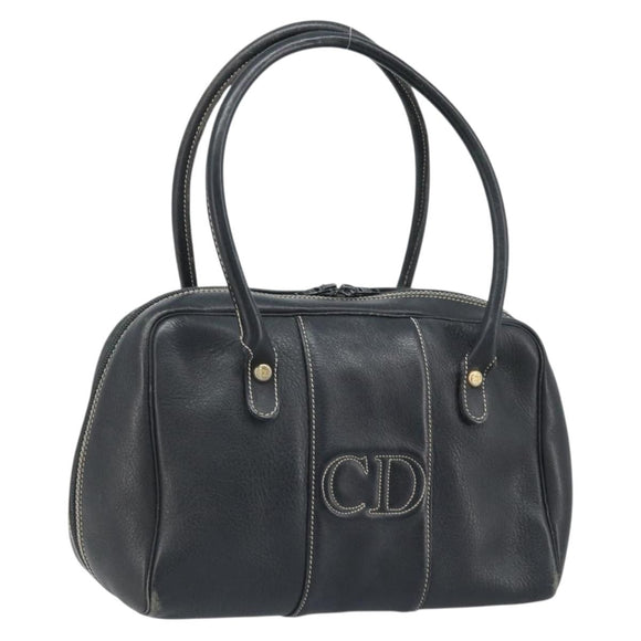 Christian Dior Hand Bag Leather Black Gold Auth ep13686