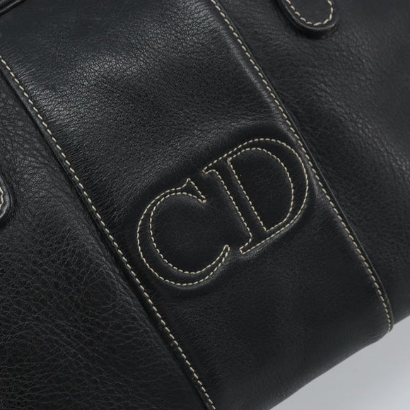 Christian Dior Hand Bag Leather Black Gold Auth ep13686