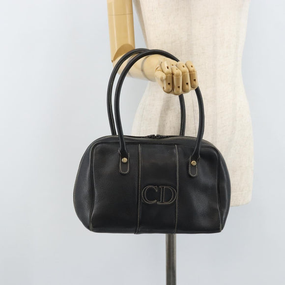 Christian Dior Hand Bag Leather Black Gold Auth ep13686