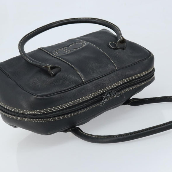 Christian Dior Hand Bag Leather Black Gold Auth ep13686