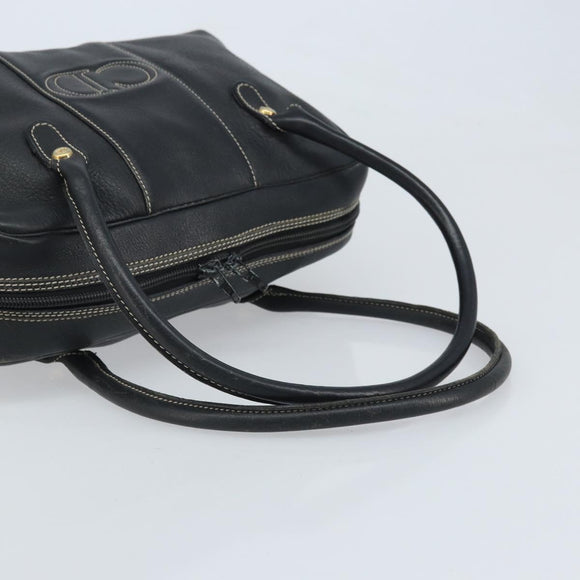 Christian Dior Hand Bag Leather Black Gold Auth ep13686