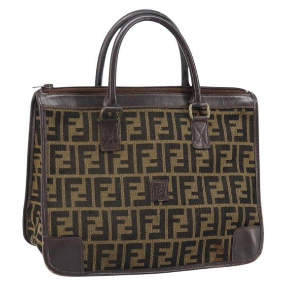 FENDI Zucca Canvas Hand Bag Black Brown Auth ep13687
