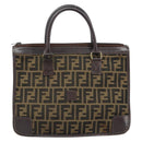 FENDI Zucca Canvas Hand Bag Black Brown Auth ep13687-2