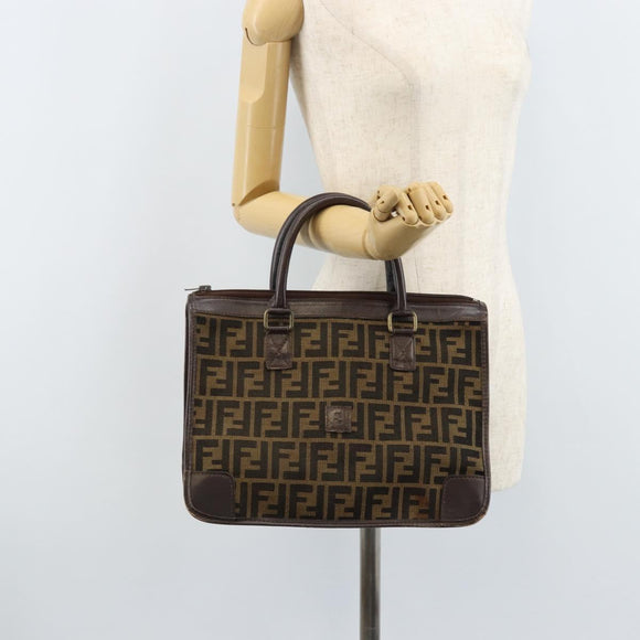 FENDI Zucca Canvas Hand Bag Black Brown Auth ep13687