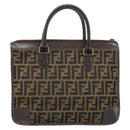 FENDI Zucca Canvas Hand Bag Black Brown Auth ep13687-3