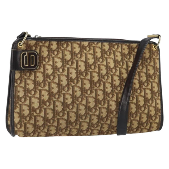 Christian Dior Trotter Canvas Schoudertas Beige Goud Auth ep13688A