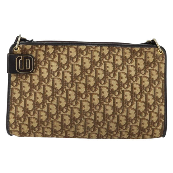 Christian Dior Trotter Canvas Schoudertas Beige Goud Auth ep13688A
