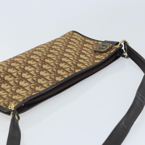 Christian Dior Trotter Canvas Schoudertas Beige Goud Auth ep13688A