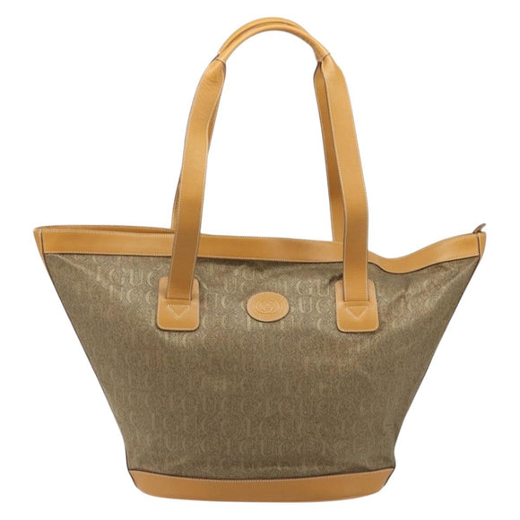 GUCCI Tote Bag PVC Canvas Beige Gold Auth ep13692
