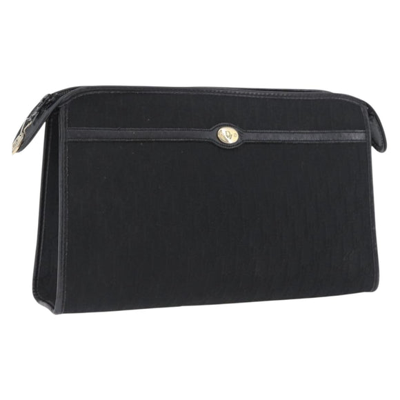 Christian Dior Trotter Canvas Clutch Bag Black Gold Auth ep13694