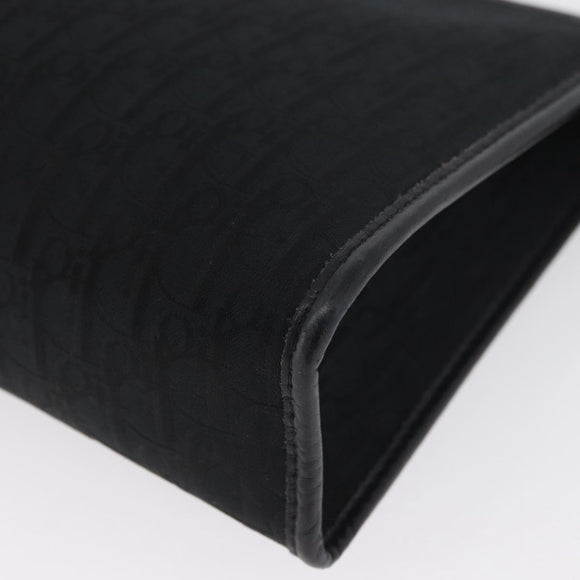 Christian Dior Trotter Canvas Clutch Bag Black Gold Auth ep13694