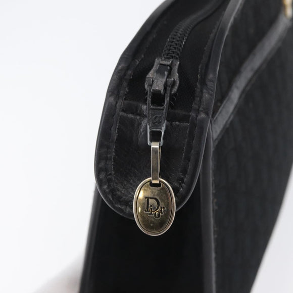 Christian Dior Trotter Canvas Clutch Bag Black Gold Auth ep13694