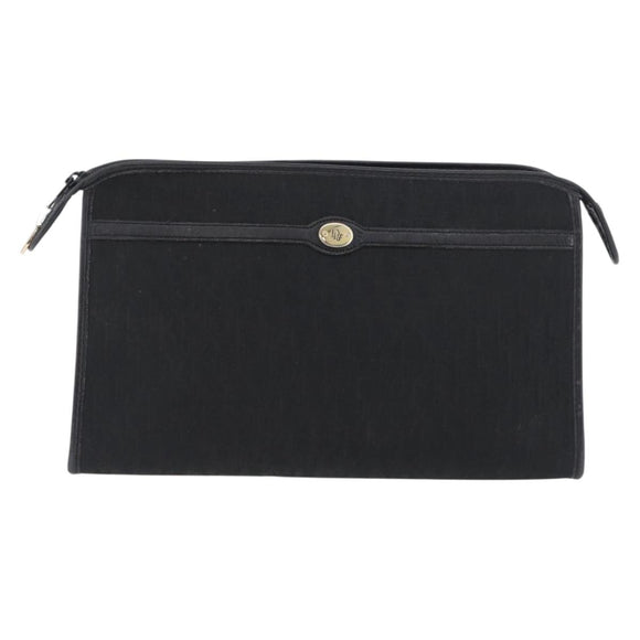 Christian Dior Trotter Canvas Clutch Bag Black Gold Auth ep13694