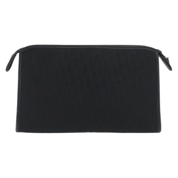 Christian Dior Trotter Canvas Clutch Bag Black Gold Auth ep13694