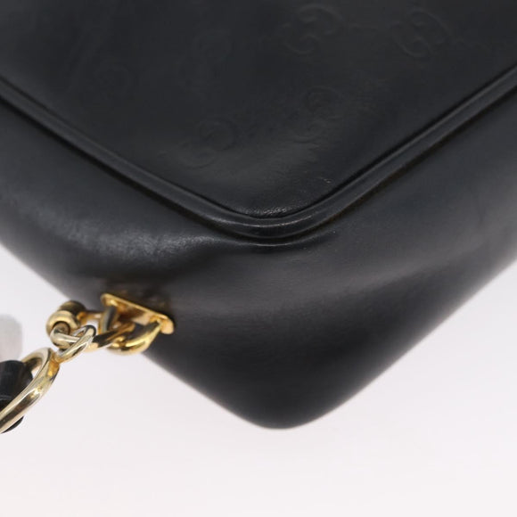 GUCCI GG Supreme Hand Bag Leather Black Gold Auth ep13702