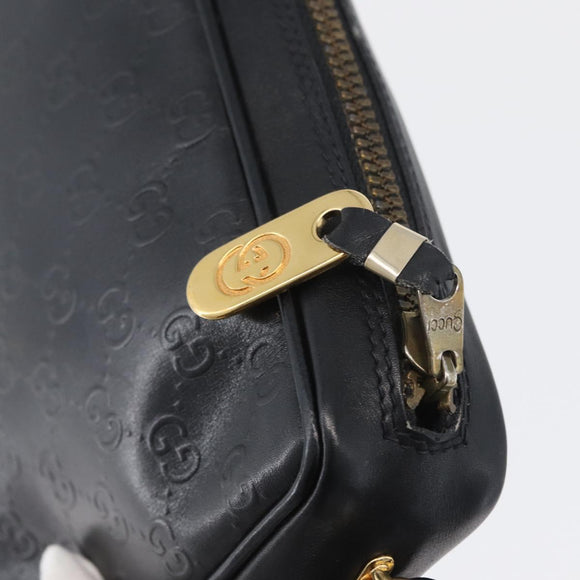 GUCCI GG Supreme Hand Bag Leather Black Gold Auth ep13702